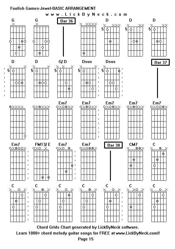 Chord Grids Chart of chord melody fingerstyle guitar song-Foolish Games-Jewel-BASIC ARRANGEMENT,generated by LickByNeck software.